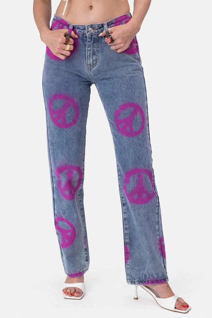 Coupon 👍 Adika Peace-Out Graffiti Print 👖 Jeans | STRAIGHT Clothing 👏 2 Adika Peace-Out Graffiti Print Jeans | STRAIGHT Clothing