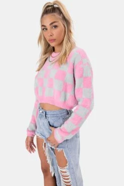 Adika OUTLET Squares Faux Fur Cropped Sweater