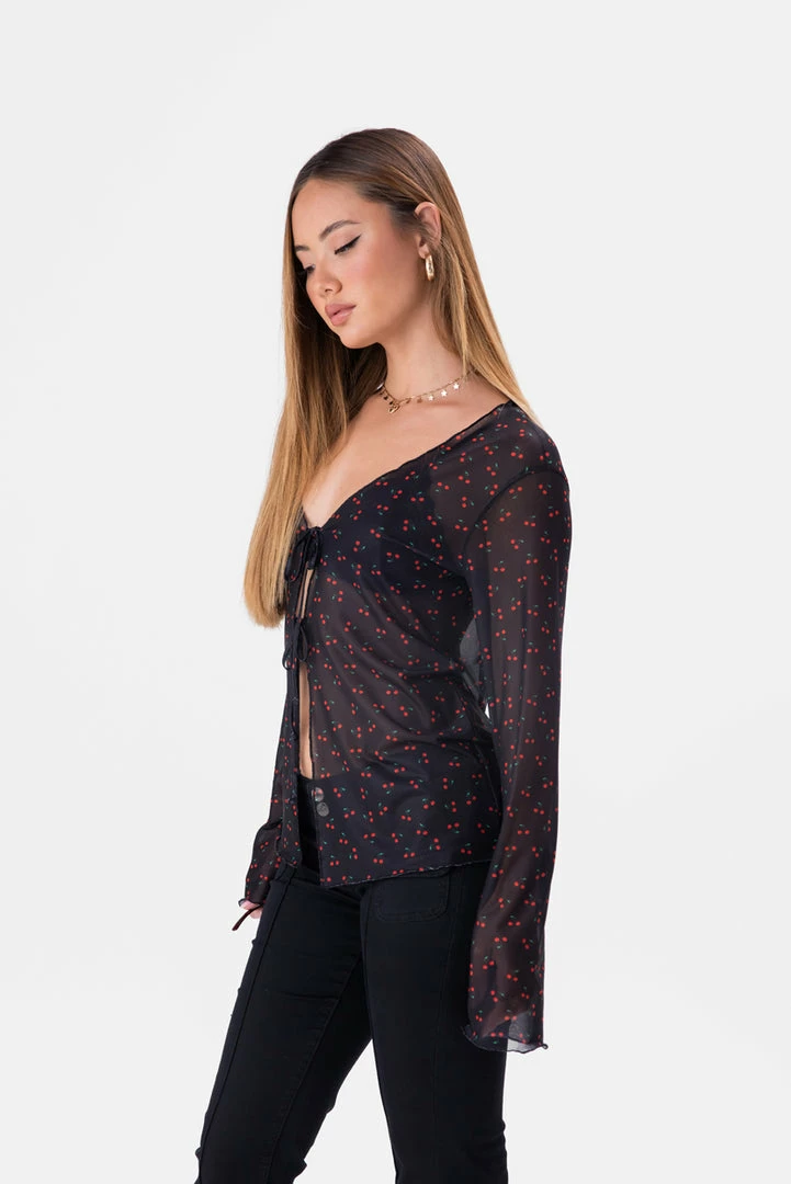 Best reviews of 🌟 Adika Cherries Tie-Front Mesh Top ⭐ 1 Adika Cherries Tie-Front Mesh Top