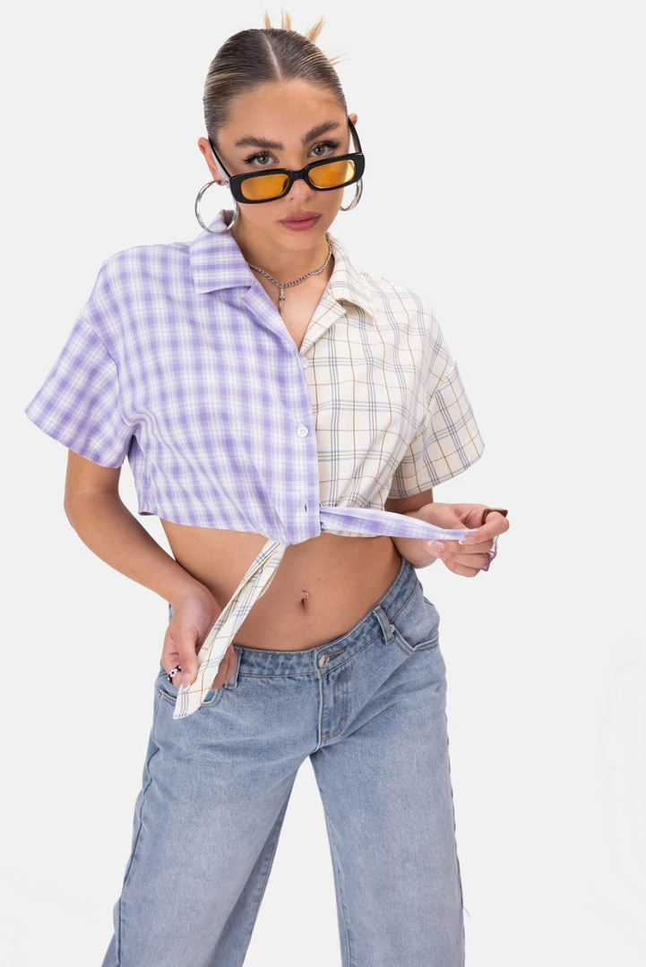 Best deal 😍 Adika Square Tie-Front Plaid 👚 Shirt 😍 1 Adika Square Tie-Front Plaid Shirt