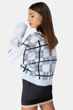 Adika Grids Mixed Print Cropped Cardigan