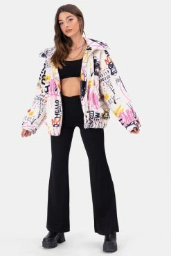 Adika Scribs Graffiti Faux Fur Jacket