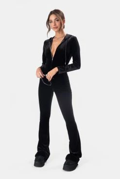 Adika Roscoe Hooded Zip-Up Velvet Jumpsuit Clothing