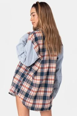 Adika Brassline Denim-Sleeve Plaid Shirt