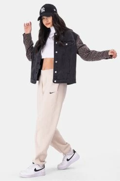 Adika Clothing Baskin Leopard Detail Denim Jacket