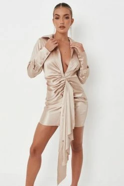 Adika MISSGUIDED // Satin-Finish Draped-Front Mini Dress Dresses & Skirts