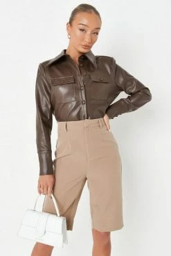 Best deal โค๏ธ Adika MISSGUIDED // Faux Leather Cropped Button ๐ Shirt ๐งจ 6 Adika MISSGUIDED // Faux Leather Cropped Button Shirt