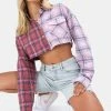 Adika Plaid Crop Button Down Shirt OUTLET