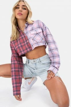 Adika Plaid Crop Button Down Shirt OUTLET