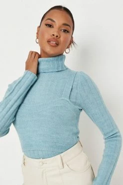 Adika Tops MISSGUIDED // Turtleneck Knit Sweater With Overlayer Top