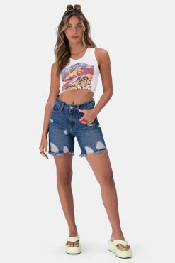 Adika Gang Ripped Denim Biker Shorts OUTLET
