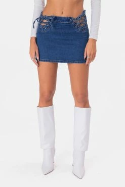 Adika Watts Side-Lace Denim Mini Skirt Clothing