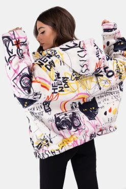 Adika Scribs Graffiti Faux Fur Jacket