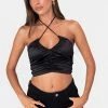 Adika Gin Satin-Finish Ruched Halter Top Clothing