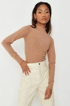 Adika Tops MISSGUIDED // Mock Neck Rib-Detail Knitted Top