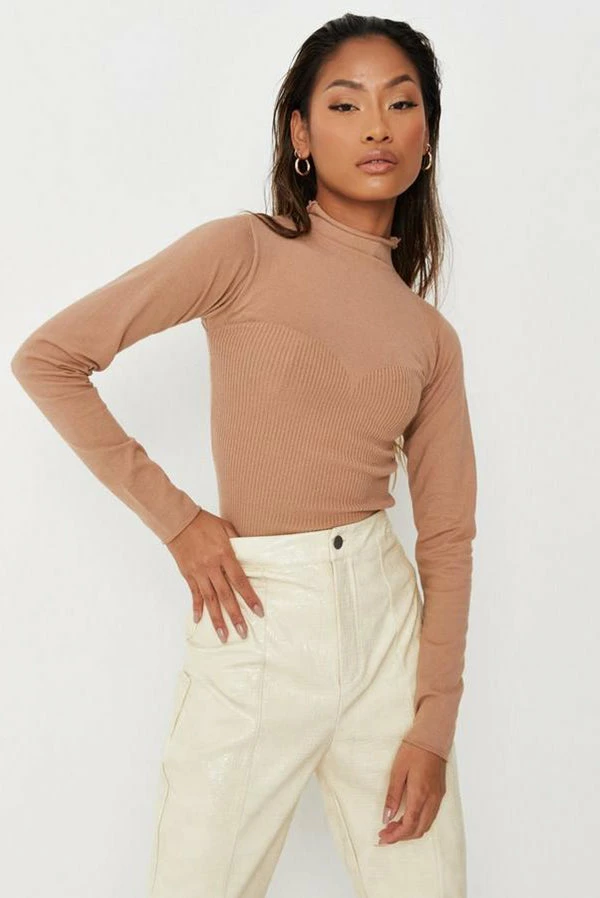 Best Sale 🛒 Adika Tops MISSGUIDED // Mock Neck Rib-Detail Knitted Top 🥰 1 Adika Tops MISSGUIDED // Mock Neck Rib-Detail Knitted Top