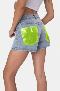 Adika OUTLET Fluro Neon-Pockets Denim Shorts