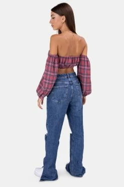 Brand new 🎁 Adika OUTLET Plaid Off-Shoulder Crop Top 🌟 8 Adika OUTLET Plaid Off-Shoulder Crop Top