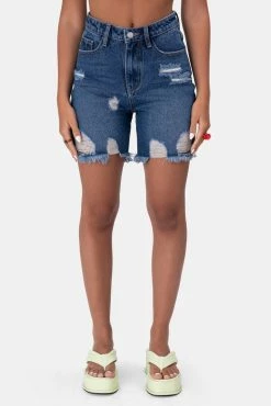 Adika Gang Ripped Denim Biker Shorts OUTLET