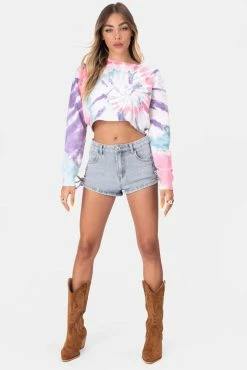Adika Brook Tie-Dye Cropped Knit Sweater OUTLET