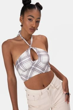 Adika Craig Plaid Halter Crop Top Clothing