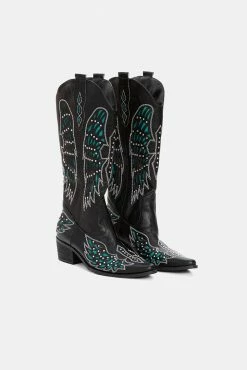 Adika Westly Embellished Faux Leather Boots Shoes