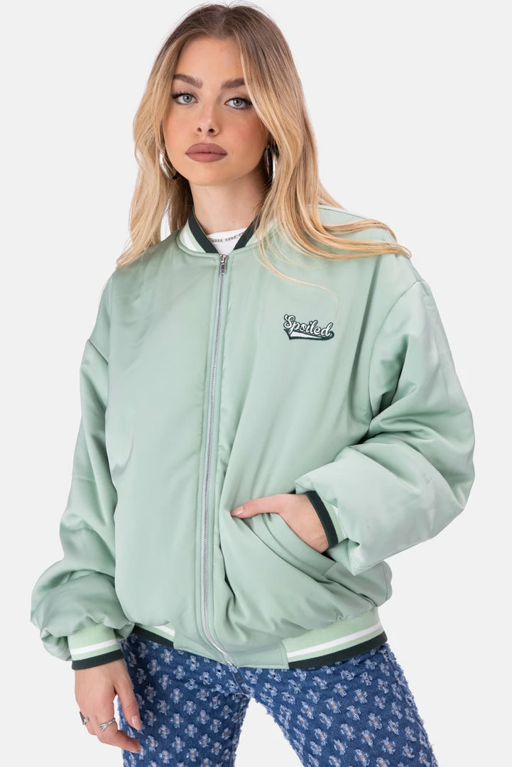 Best Pirce 🔥 Adika SPOILED Satin Finish Varsity Jacket ⌛ 4 Adika SPOILED Satin Finish Varsity Jacket