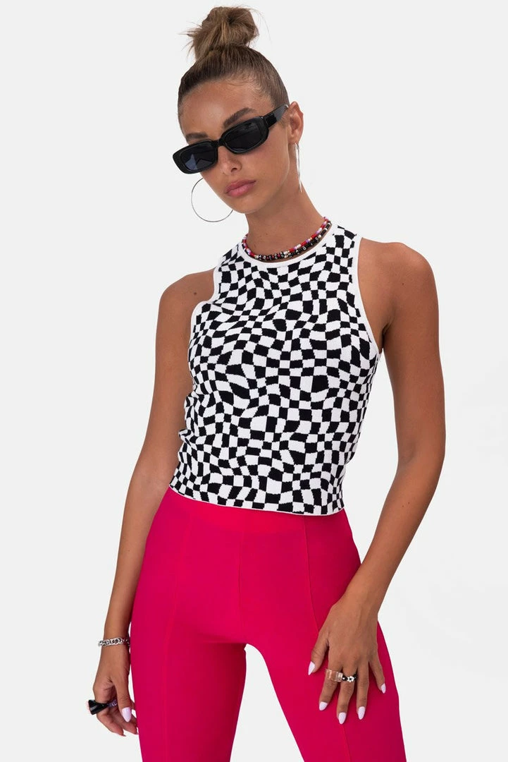 Wholesale 🥰 Adika OUTLET Motion Knitted Checkered Crop Top 🔥 1 Adika OUTLET Motion Knitted Checkered Crop Top