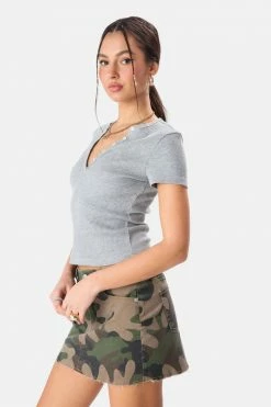 Adika Snapper Button Placket Ribbed Tee Clothing