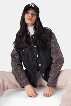Adika Clothing Baskin Leopard Detail Denim Jacket