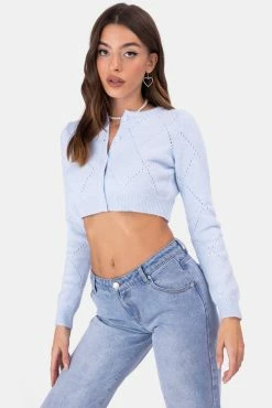 Adika Perforated Diamond Pattern Cropped Cardigan