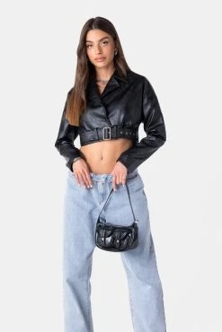 Adika Carter Faux Leather Belted Cropped Jacket