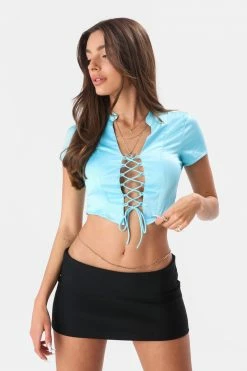 Adika Clothing Tolson Lace-Up Cropped Blouse