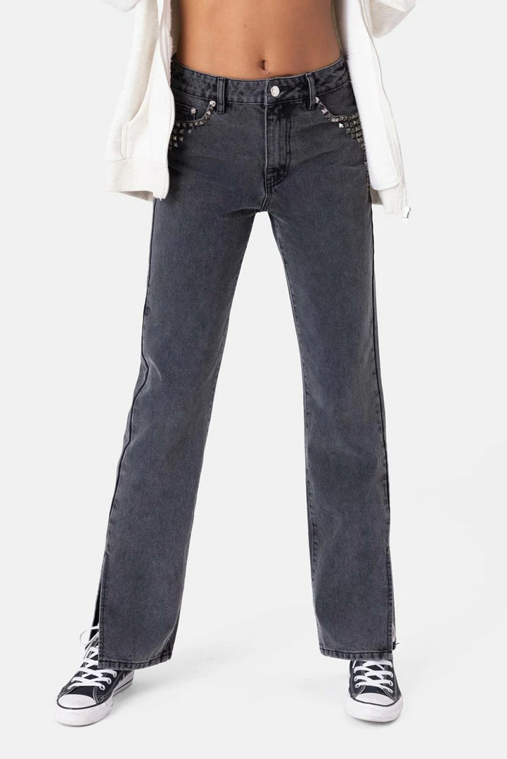 Best Pirce ๐ Adika Clothing Studs Side-Slit ๐ Jeans | STRAIGHT ๐ฏ 3 Adika Clothing Studs Side-Slit Jeans | STRAIGHT