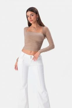Adika Miles Ruched Mesh Top